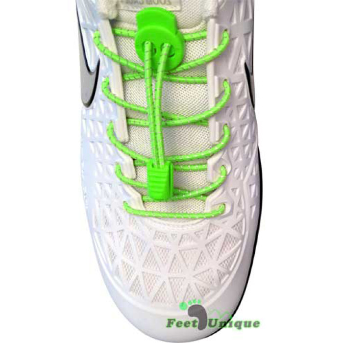 Lacci riflettenti verde fluo con blocco